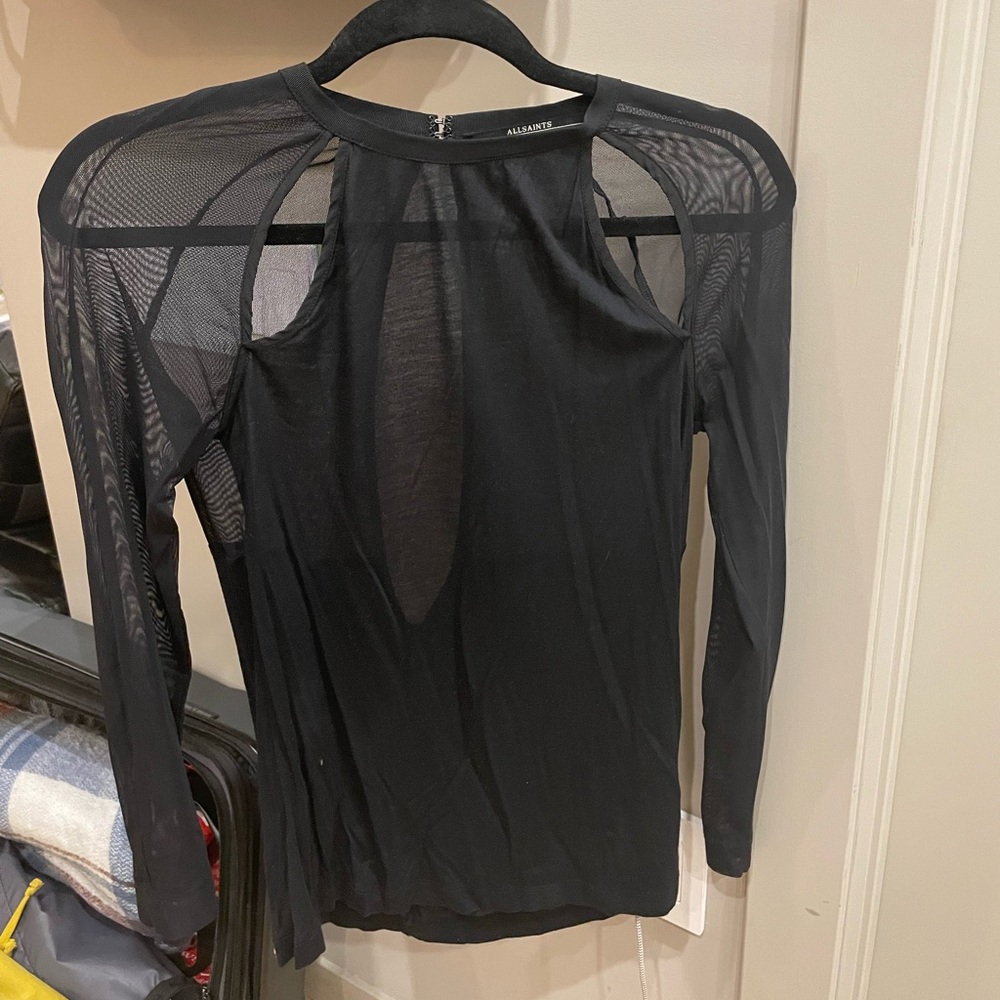 ALL SAINTS Mesh sleeve long sleeve top (Small)